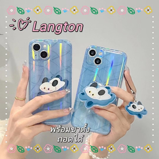 🌈Langton🌸ขอบเต็ม ป้องกันการหล่น iphone 11 14 pro max ขาตั้ง ถอดได้ การ์ตูน เลเซอร์ ลูกสุนัข สีฟ้า case for iPhone 12 13