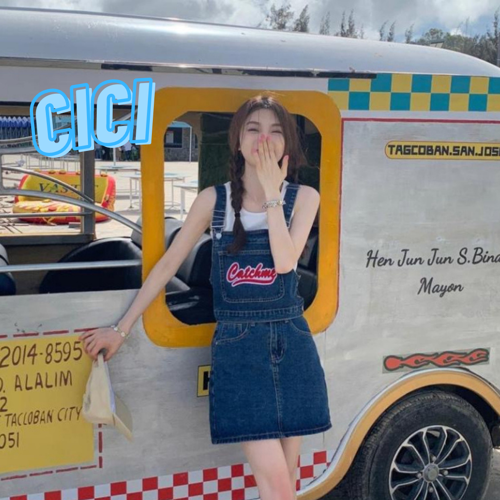 ส่งทันที Cici(NO. 995)Set เสื้อเอี๊ยม+กระโปรงยีนส์ ปรับสายได้ ดีเทลปักลายสุดฮิปเตอร์