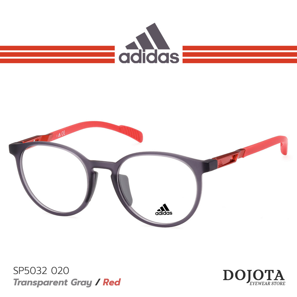 กรอบแว่นตา Adidas รุ่น SP5032-020 สีเทา/แดง (Gray / Red) ทรงหยดน้ำ Oversize แบรนด์ลิขสิทธิ์แท้