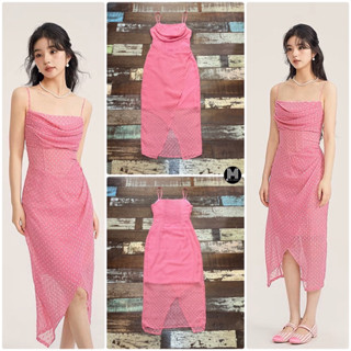 pinkdress Dressสีชมพูคอถ่วง เดรสสายเดี่ยวทรงป้าย