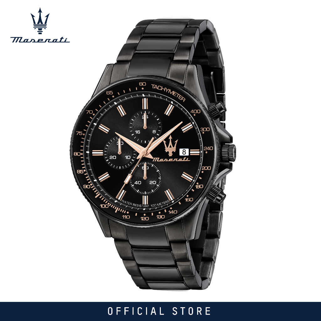 【2 Years Warranty】 Maserati Sfida 44mm Black Dial Men's Chronograph Quartz นาฬิกาข้อมือ R8873640011 
