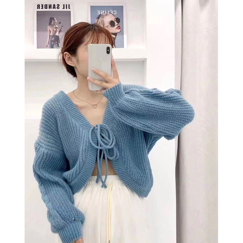 [พร้อมส่ง] เสื้อแขนยาวไหมพรมมัดหน้า