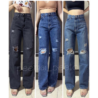 กางเกงยีนส์ Oops Jeans กางเกงยีนส์ทรงกระบอก แต่ขาด ทรงสวยมากก