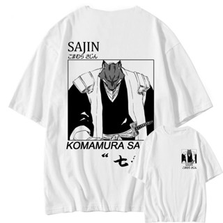 เสื้อยืดอนิเมะ BLEACH Gotei 13 ลาย Kyoraku Shunsui สุดเท่และหล่อเหลาแขนสั้นสีขาวเสื้อยืดแฟชั่นผ้าฝ้ายแท้