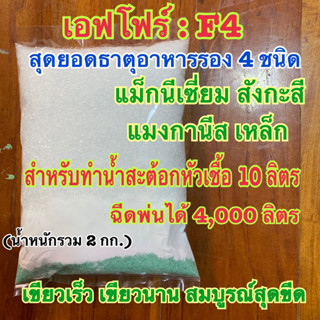 ปุ๋ย เอฟโฟว์ F4 อาหารพืช 4 ชนิด แมกนีเซียม สังกะสี แมงกานีส เหล็ก ใช้ผสมชุดแคลเซี่ยมโบรอน ทำน้ำสะต๊อก 10ลิตร