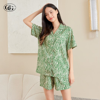 G&amp;G Nightwear รุ่น EN7P13 ชุดนอน เสื้อแขนสั้นคอปก + กางเกงขาสั้น ผ้าไหมอิตาลี สี GR