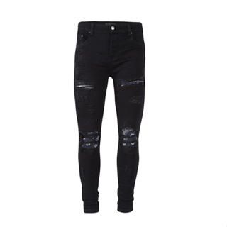 AMIRI washed water black hole black cashew flower patch jeans