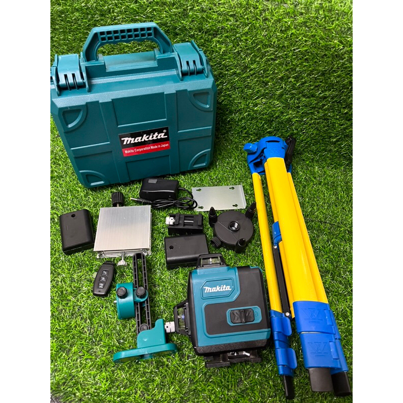 เลเซอร์วัดระดับmakita 4แกนแสงสีเขียวแท้16เส้น แถมขาตั้ง ใช้งานภายนอกและภายในอาคาร(งานAAA)