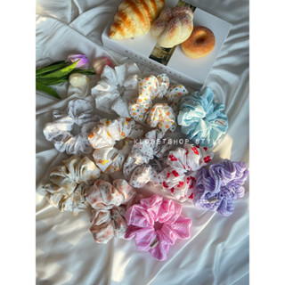 🧸 Scrunchies ยางมัดผมลายดอกโดนัทมัดผม ยางรัดผมไม่กินผม 🧸