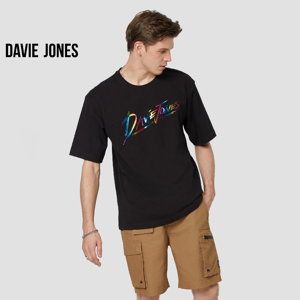 DAVIE JONES เสื้อยืด พิมพ์ลาย Logo Oversize Fit T-Shirt LG0059 สีดำ