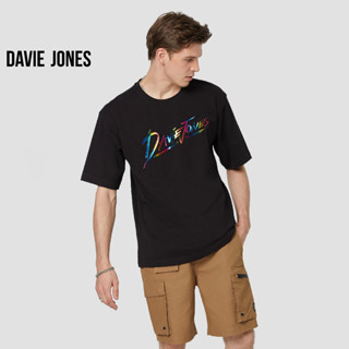 DAVIE JONES เสื้อยืดโอเวอร์ไซซ์ พิมพ์ลายโลโก้ สีดำ Logo Print Oversized T-Shirt in black LG0059BK