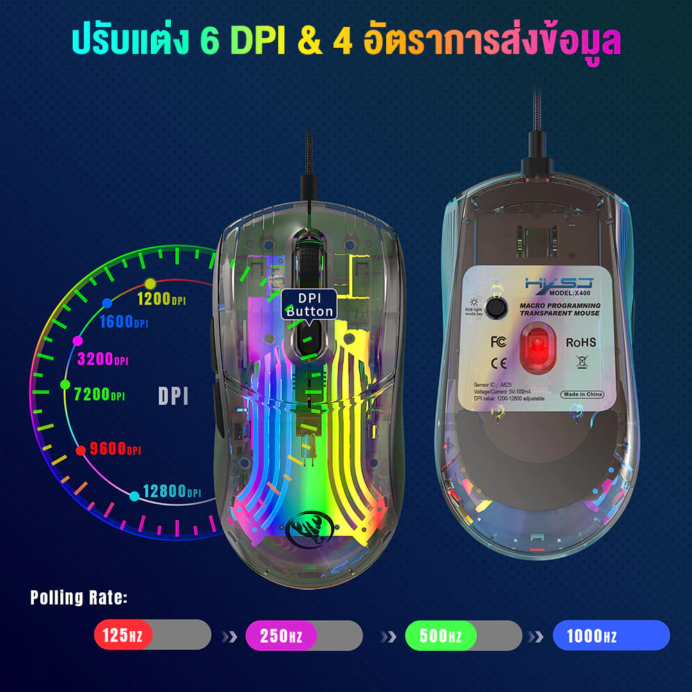 เมาส์ HXSJ X400 Wired Gaming RGB thumbnail 8