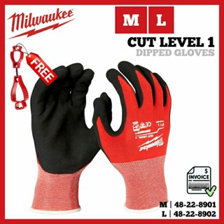 ถุงมือกันบาด A1 Milwaukee Dipped Gloves Cut Level 1 Nitrile , Size M/L