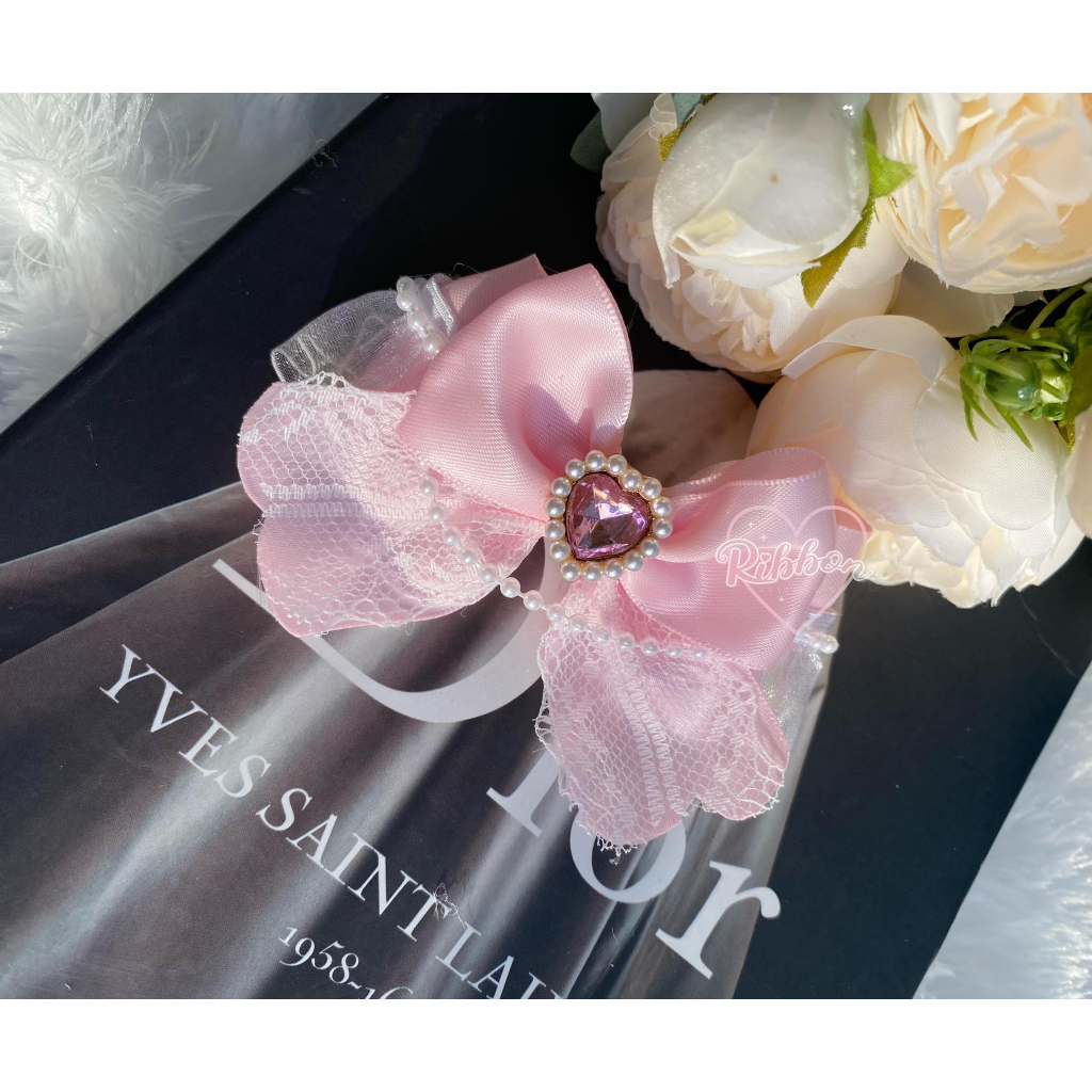 โบว์ติดเเท่งไฟ โบว์ติดผม2ชั้น รุ่นMini  ติดไมค์ เเละติดคอเสื้อได้ งานเเฮนด์เมด