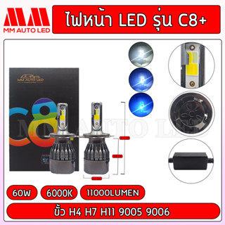 ไฟหน้าLED C8+ 3สี ไม่กระพริบ  (รับประกัน 6เดือน 60W 6000K 11000LM)