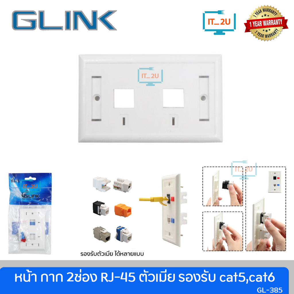 Glink GL-385  Face Plate RJ-45 (หน้ากาก 2ช่อง) หน้ากากพลาสติกRJ45 2PORT