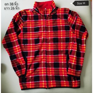 [มือ2]Uniqlo เสื้อfleece ลายscotchแดง สภาพ90% อก 40-42  นิ้ว