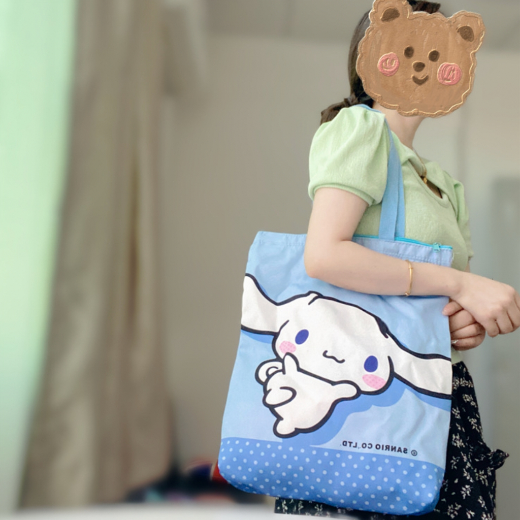 พร้อมส่ง💕 กระเป๋าผ้า ลายการ์ตูน มีซิป น่ารัก tote bag