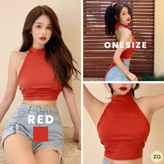 💥HOT SALE💥เสื้อครอปผูกคอ ผูกหลังได้ตามขนาดหน้าอก สีแดง