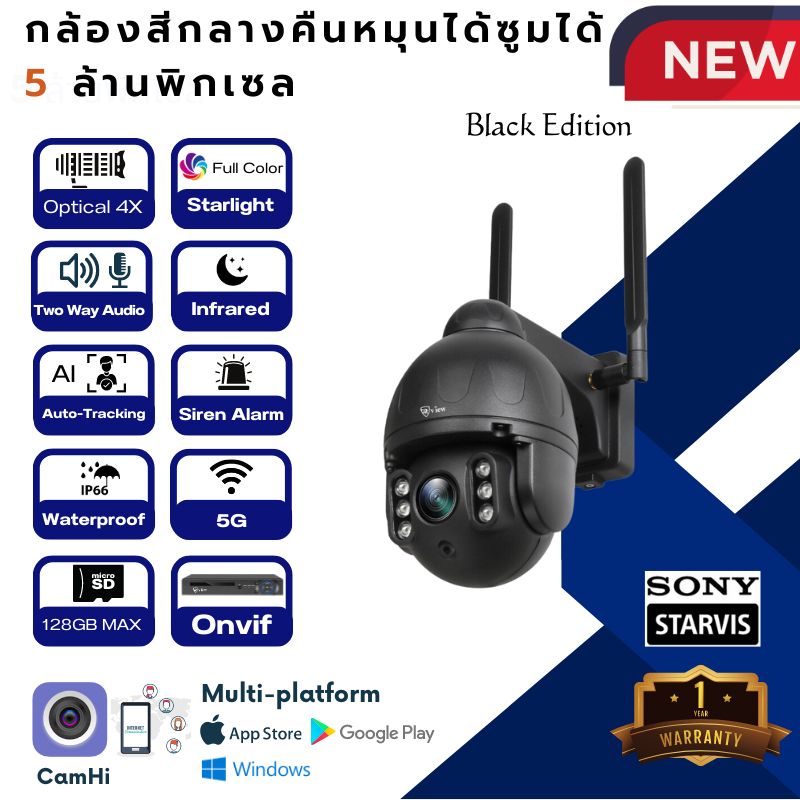 DKView กล้องสีกลางคืนไร้สายหมุนได้ซูมได้ 5 ล้านพิกเซล(บันทึกเสียง-คุยโต้ตอบได้)