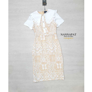 NANNAPAT:Dressงานผ้าลูกไม้ลาย งานบุญ งานแต่ง(*รบกวนเช็คสต๊อกก่อนกดสั่งซื้อ)