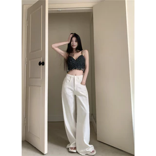 Cicishop(999)กางเกงยีนส์ขายาวทรงกระบอกใหญ่ ดีเทลเรียบๆแต่ดูแพง ใส่ได้ทุกงาน