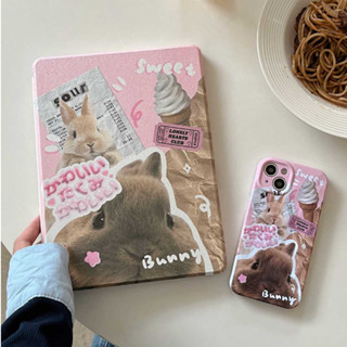 เคสiPadหมุน 360° แผ่นหลังอะครีลิ Gen9 Air5 lovely bunny Gen10 Pro11 เคสไอแพด2020 Pro10.5 ใส่ปากกาได ไอศครีม