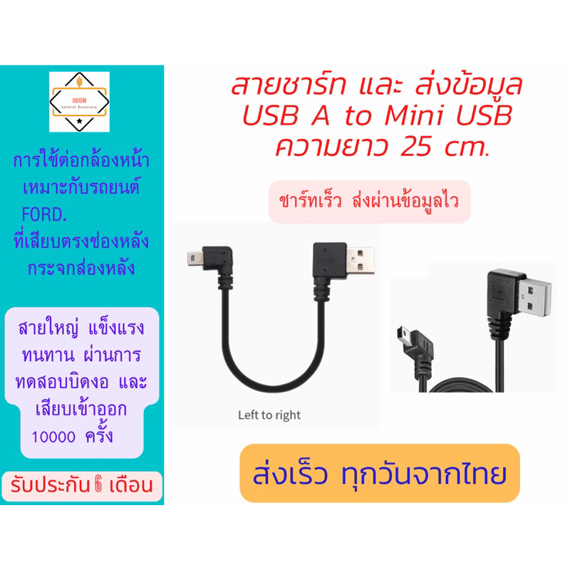 2.สายส่งข้อมูลเร็ว และ ชาร์ทไฟ  USB  to Mini ยาว 25 cm เหมาะสำหรับต่อกล้องหน้ารถยนต์ และส่งถ่ายข้อมูลกับอุปกรณ์ IT .