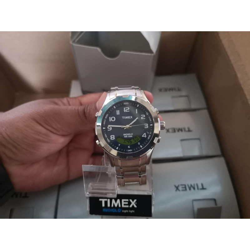 Timex Men's T24101 Classic Crown Set Combo Chronograph Stainless Steel Bracelet Watch มือหนึ่ง แกะกล่อง