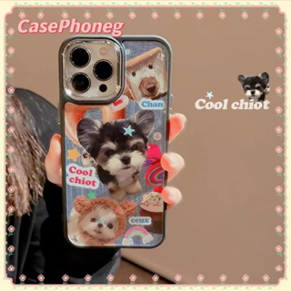 🍑CasePhoneg🍑ป้องกันการหล่น ขอบเต็ม iPhone 11 14 pro max พื้นผิวกระจก การ์ตูน ลูกสุนัข น่ารัก case for iPhone 12 13