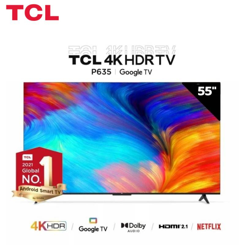 TCL ANDROID TV UHD 4K รุ่น 55P635 สมาร์ททีวี 55นิ้ว Google TV Google/Netflix &amp; Youtube, รองรับสั่งการด้วยเสียง