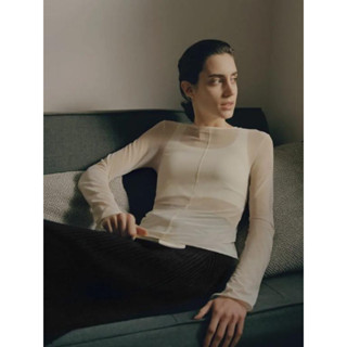 Mame kurogouchi sheer crew neck long sleeve t-shirt