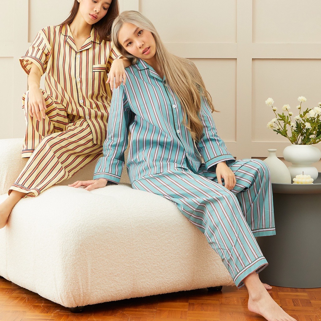 ชุดนอน Vana ลาย Green winter Stripes ผ้าCotton