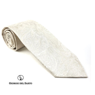 Giorgio Del Sarto Silk Necktie Cream 8.5 cm Fabric Texture เนคไทผ้าไหมสีครีมมีเท็กเจอร์