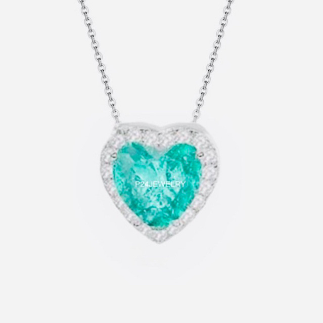 P24JEWELRY👸🏼💕สร้อยคอ+พรัอมจี้หัวใจAquamarine