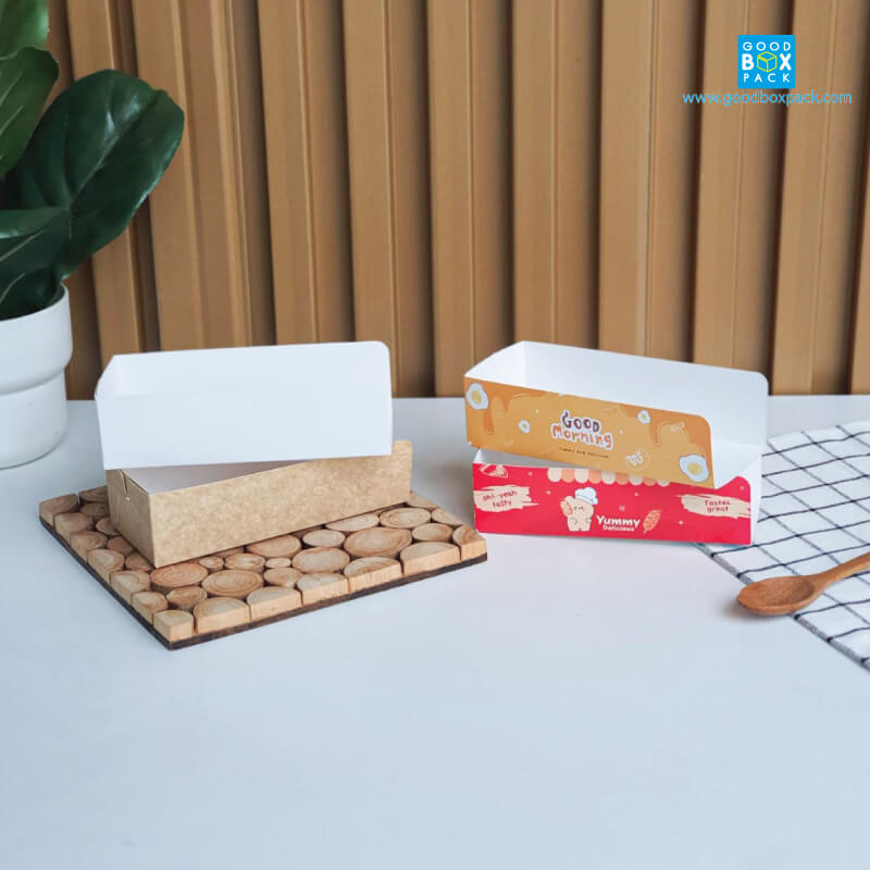 Goodboxpack (แพ็คละ100ใบ) ถาดคอร์นด็อก ขนาดกว้าง 6 x ยาว 14.5 x สูง 4 ซม.