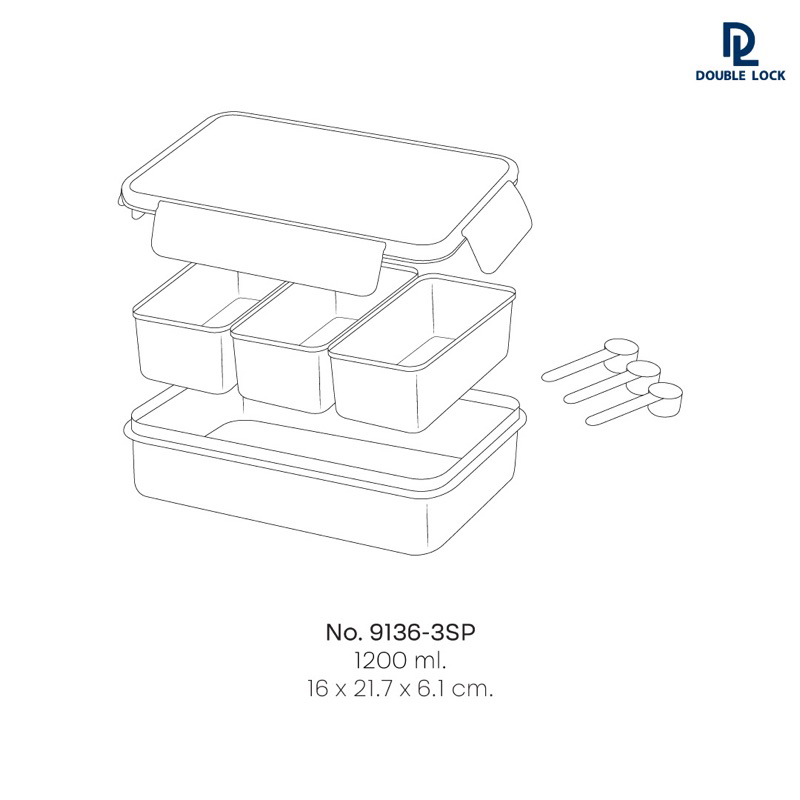 Double Lock กล่องใส่เครื่องปรุง 3 ช่องพร้อมช้อน 3 คัน รุ่น 93163SP