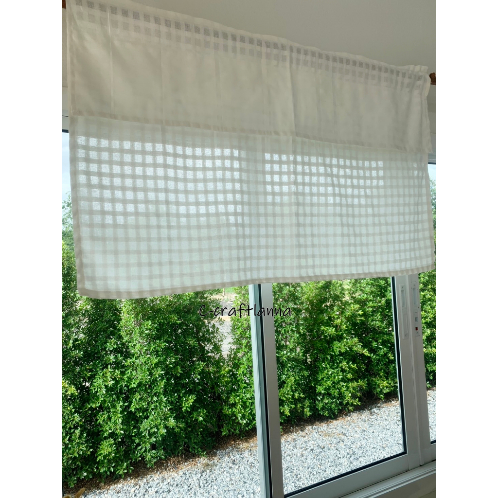 ผ้าม่านเคาท์เตอร์ครัวสีขาวแบบมีเชิงระบาย เนื้อผ้าตารางดั้งเดิม ใช้สำหรับปิดซิงค์ หรือครึ่งหน้าต่างได้ TT - รูปที่ 2