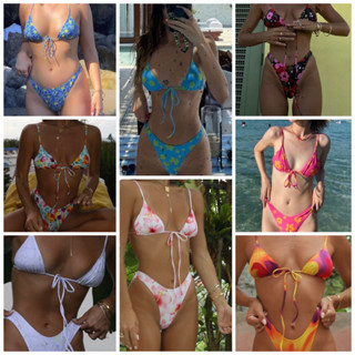 Helena Bikini ชุดว่ายน้ำ บิกินี่ ผูกหน้าลายดอกไม้ (พร้อมส่ง)