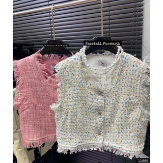 🇰🇷New🇰🇷  Korea tweed cropped top เสื้อทวีตแขนกุดงานสวย ทรงครอป กระดุมเรียงใส่สวย