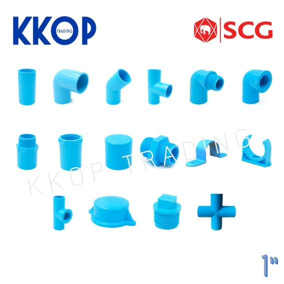 อุปกรณ์พีวีซี ข้อต่อ ข้องอ สามตา เกลียว ฝาคอบ นิปเปิ้ล กิ๊บ สี่ตา PVC สีฟ้า SCG เอสซีจี ขนาด 1" หนึ่งนิ้ว (1 ตัว)