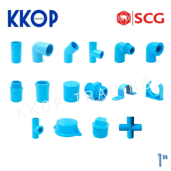 อุปกรณ์พีวีซี ข้อต่อ ข้องอ สามตา เกลียว ฝาคอบ นิปเปิ้ล กิ๊บ สี่ตา PVC สีฟ้า SCG เอสซีจี ขนาด 1" หนึ่งนิ้ว (1 ตัว)