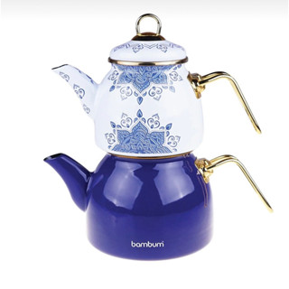 Bambum Unique Tea pots / กาต้มชา2ชั้น งานเคลือบ Enamel สีน้ำเงิน