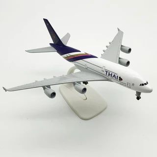 [20CM] โมเดลเครื่องบิน การบินไทย Airbus A380 วัสดุทำจากเหล็ก มีล้อ พร้อมฐานพลาสติก สำหรับตั้งโชว์