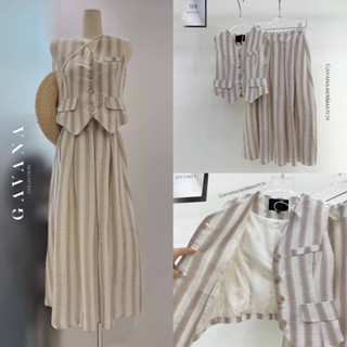 set 2 pcs เสื้อกั๊กติดกระดุมหน้า+มาพร้อมกระโปรงเอวยางยืดมีซับใน