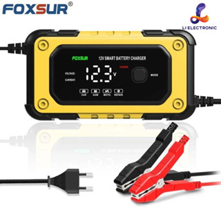 เครื่องชาร์จแบตเตอรี่ FOXSUR รถยนต์ 12V 6A 4-120Ah Pulse Repair จอแสดงผล LCD อัจฉริยะ Fast Charge รุ่น FBC1206E