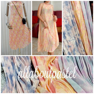 lily pleat dress ผ้าบางสีพาสเทลอัดพลีท ลดราคา
