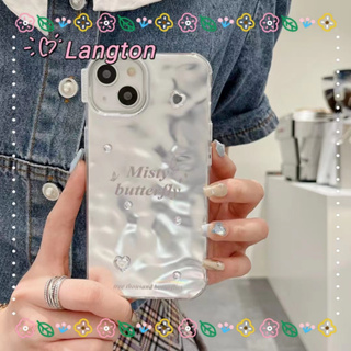 🌈Langton🌸ขอบเต็ม ป้องกันการหล่น iphone 11 14 pro max ลายคลื่น เส้นขอบโปร่งใส เรียบง่าย เงิน case for iPhone 12 13