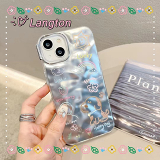 🌈Langton🌸ขอบเต็ม ป้องกันการหล่น iphone 11 14 pro max ลายคลื่น เส้นขอบโปร่งใส เงิน การ์ตูน ลูกสุนัข case for iPhone 12 13