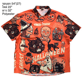 🌼มือ2🌼เสื้อฮาวาย ลาย Halloween พื้นสีส้ม